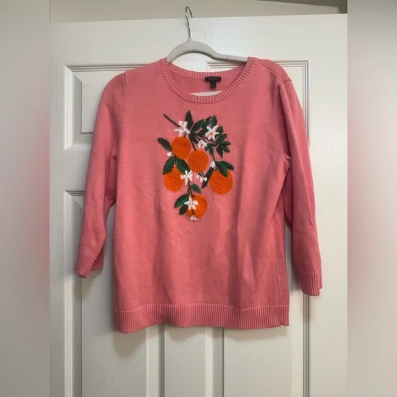 Talbots Bold Oranges Crewneck Pullover - Picture 3 of 12